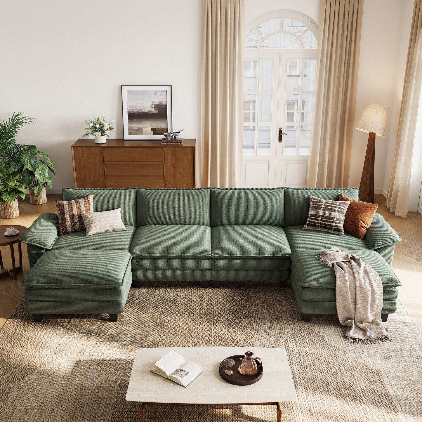 Corduroy Cloud Modular Sofa with Deep Cushions & Wide Arms