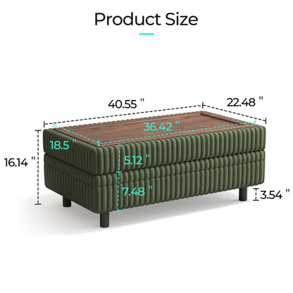 LINSY HOME Corduroy Storage Ottoman Bench, Upholstered End of Bed Bench with Hidden Storage