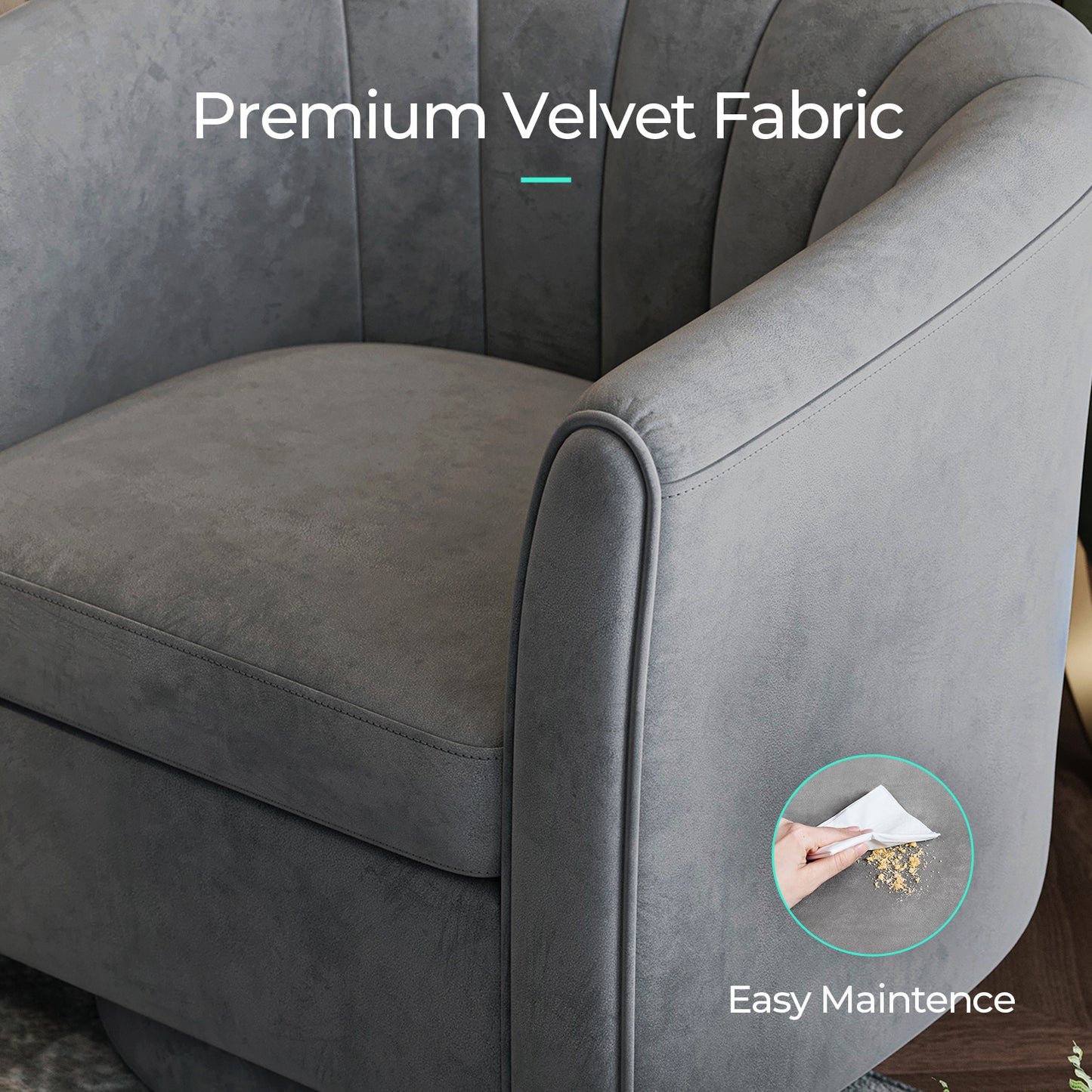 Swivel Accent Chair with Ottoman, Velvet Barrel Chair for Living Room