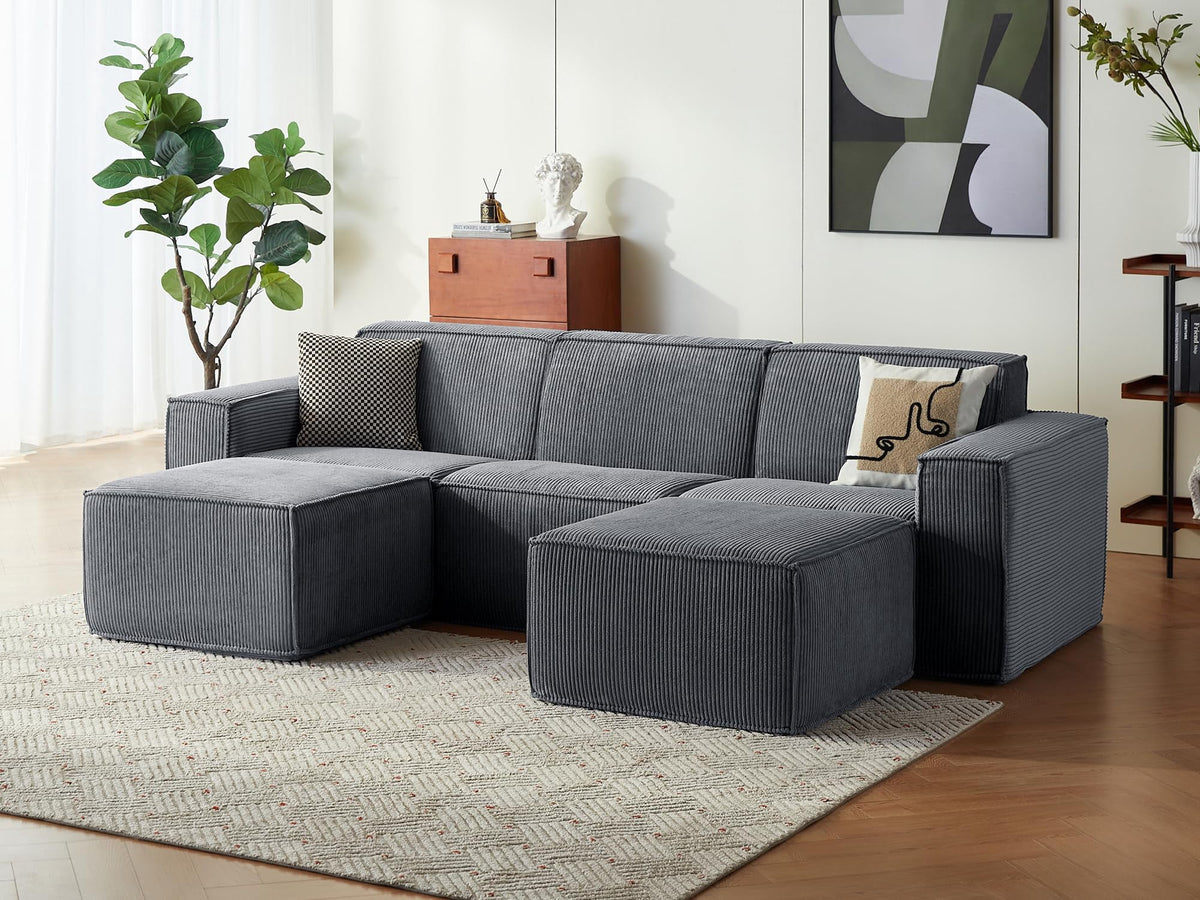LINSY HOME Oversized Modular Sectional Sofa, Cloud Sofa Couch with Corduroy Fabric, Sponge Sofa for Living Room, No Assembly Required
