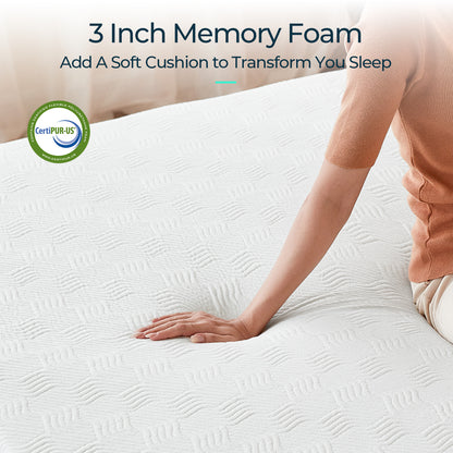 3" Full Size Gel Memory Foam Mattress Topper with Removable Cover, Straps & Non-Slip Bottom