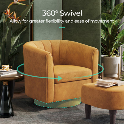 Swivel Accent Chair with Ottoman, Velvet Barrel Chair for Living Room