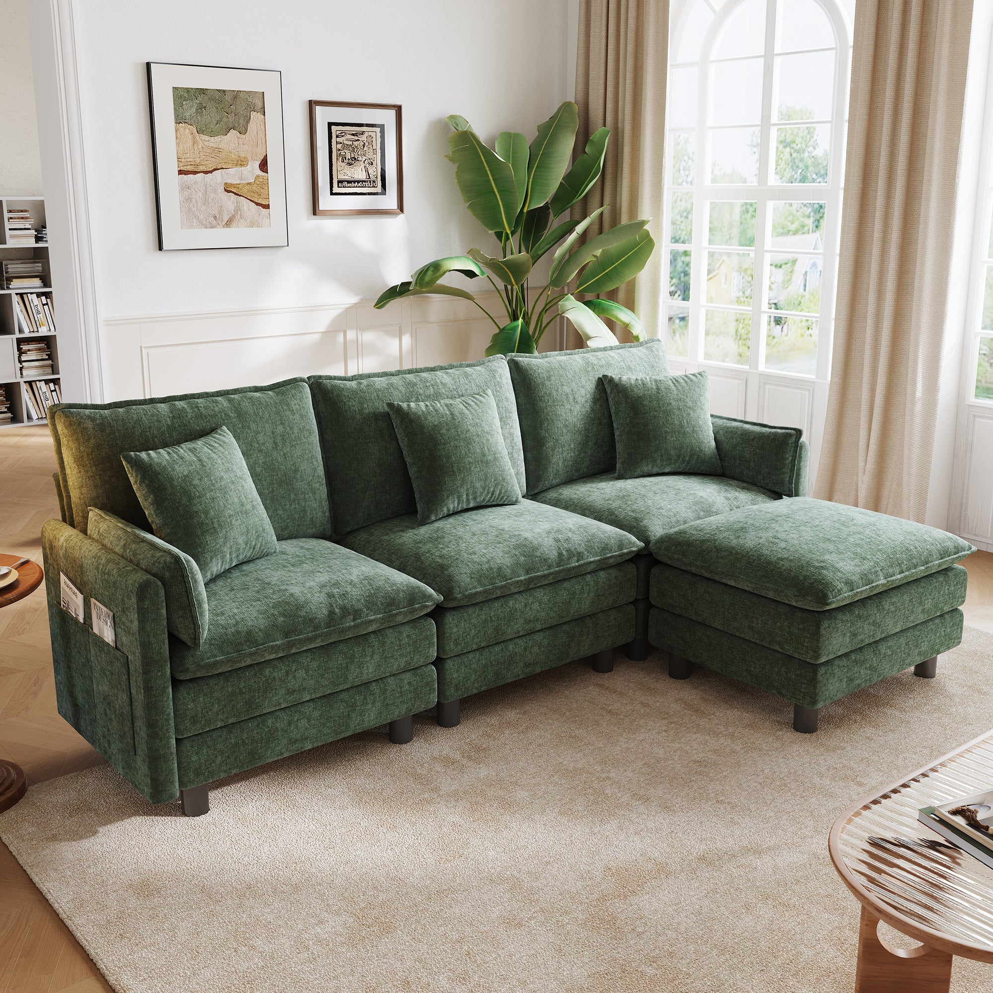 LINSY HOME HS066 Modular Sofa, 3 Seater with Ottoman for Living