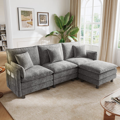 LINSY HOME HS066 Modular Sofa, 3 Seater with Ottoman for Living Room Sofa, Sectional Sofa Couch for Big House, Green