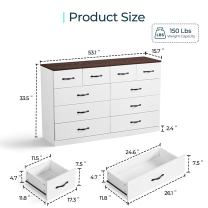 Modern 54" Wide Dresser & Chest of Drawers, Wood & Metal Design, Doubles as TV Stand, Storage for Bedroom & Living Room
