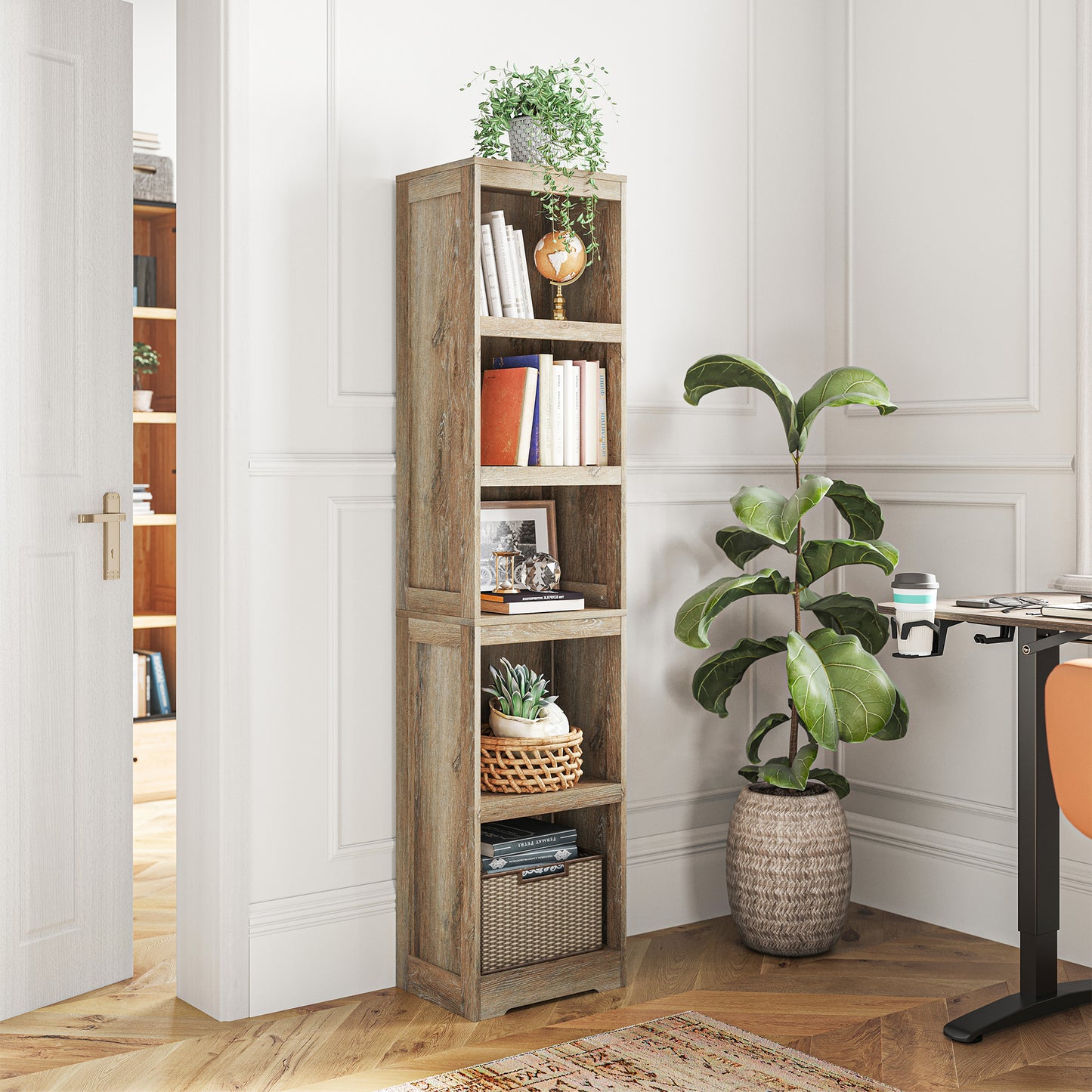 68 in 5 Tier Bookshelf, Tall Bookcase Shelf Storage Organizer, Modern Book Shelf for Bedroom