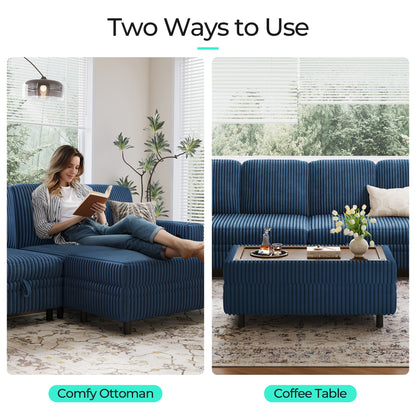 LINSY HOME Corduroy Storage Ottoman Bench, Upholstered End of Bed Bench with Hidden Storage