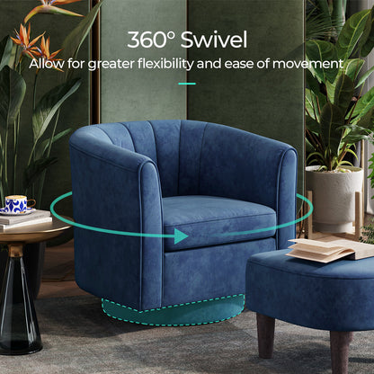 Swivel Accent Chair with Ottoman, Velvet Barrel Chair for Living Room