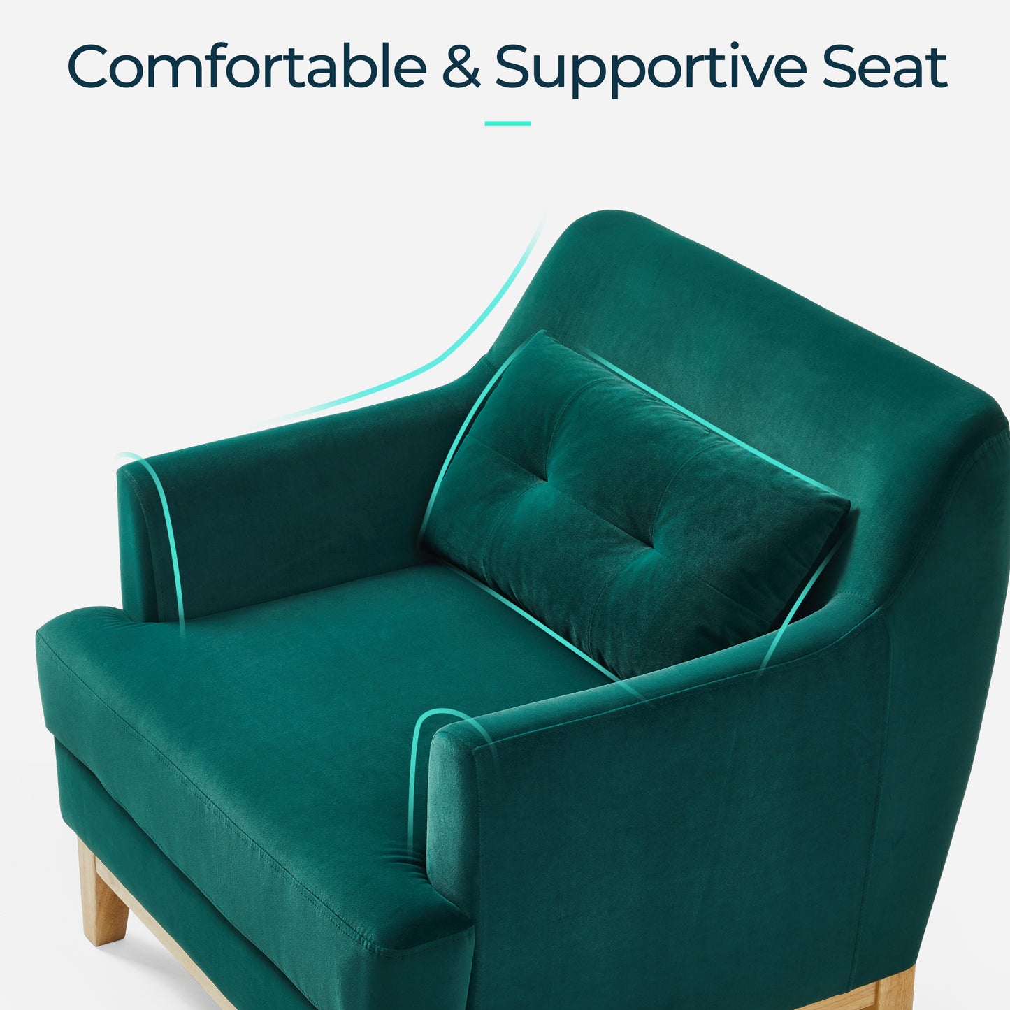 Large Accent Chair, Mid Century Modern Reading Chair with Rubberwood Base