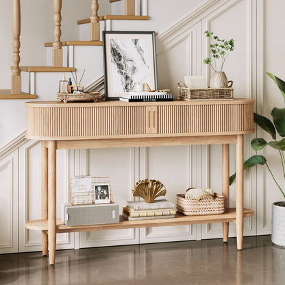 Fluted Console Table, Mid-Century Modern Entryway Cabinet with Sliding Tambour Doors