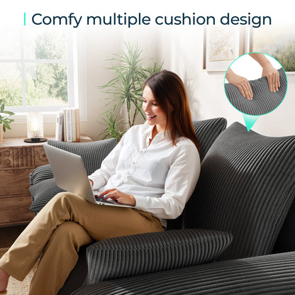 Linsy HS039-01 Pull Out Couch Chaise Lounge, Convertible Loveseat Sofa Couch with Usb & Two Pillows