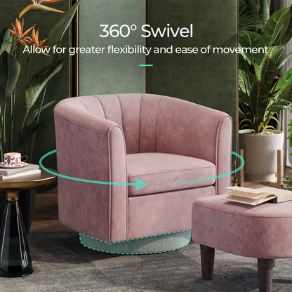 Swivel Accent Chair with Ottoman, Velvet Barrel Chair for Living Room