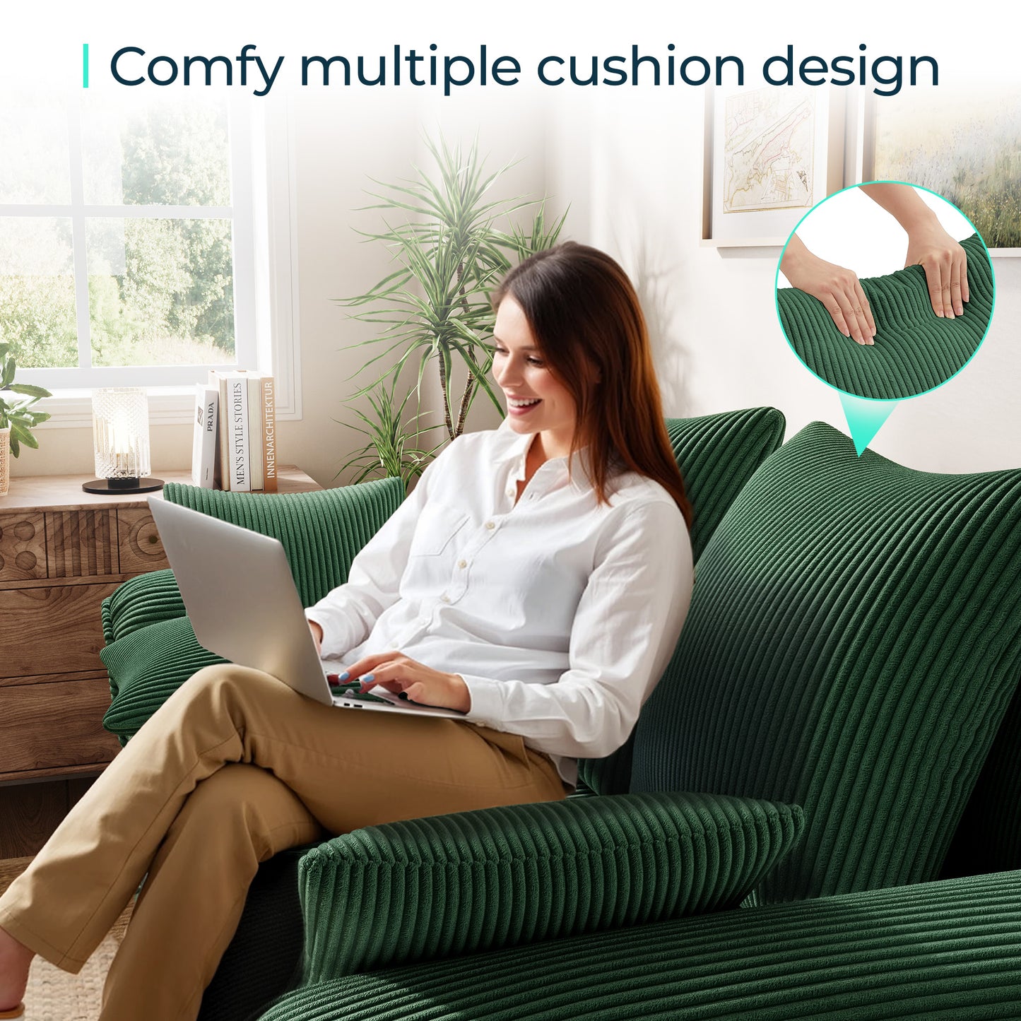 Linsy HS039-01 Pull Out Couch Chaise Lounge, Convertible Loveseat Sofa Couch with Usb & Two Pillows