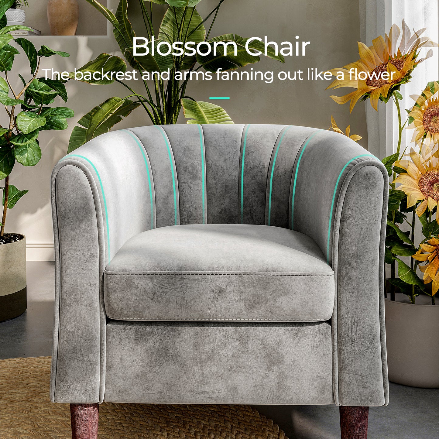 Barrel Chair with Ottoman, Velvet Accent Chair Round Armchair Reading Chair with Footrest for Bedroom, Small Spaces
