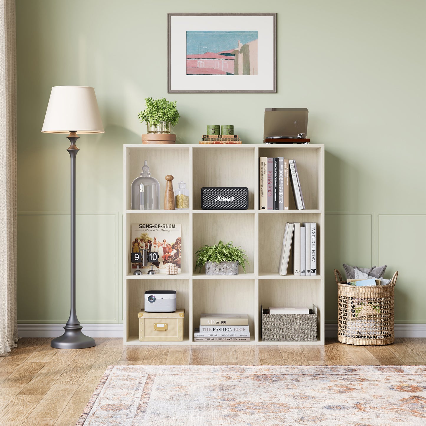 Cube Shelf Bookcase, 3-Tier Wooden Open Bookshelf, Modern Farmhouse Floorstanding Storage Cabinet for Home Office, Vertical Design