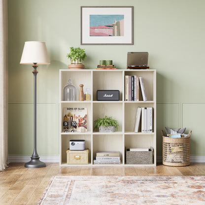 Cube Shelf Bookcase, 3-Tier Wooden Open Bookshelf, Modern Farmhouse Floorstanding Storage Cabinet for Home Office, Vertical Design
