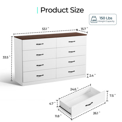 Modern 54" Wide Dresser & Chest of Drawers, Wood & Metal Design, Doubles as TV Stand, Storage for Bedroom & Living Room