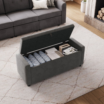 Linsy Home 50" Ottoman with Storage for Living Room, Velvet Storage Ottoman Bench with Gas Lift, Beige