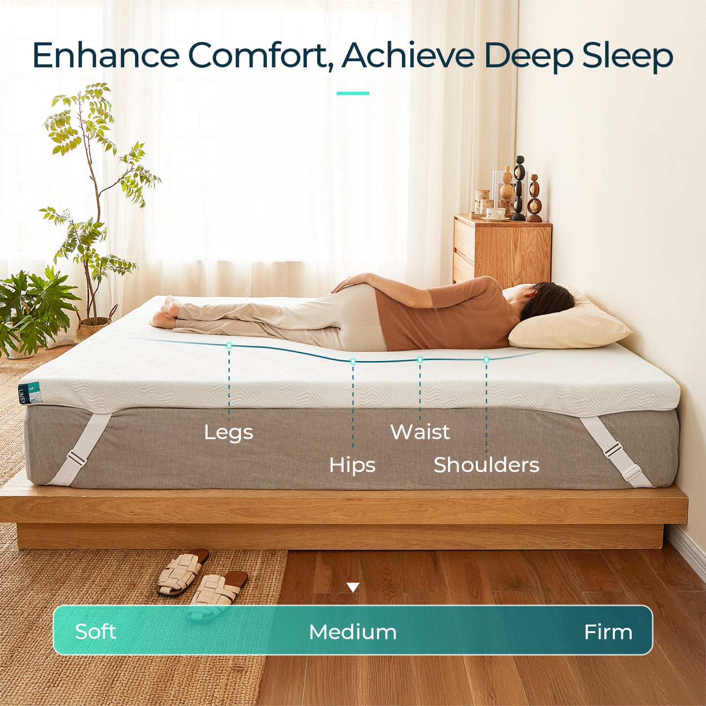3" Full Size Gel Memory Foam Mattress Topper with Removable Cover, Straps & Non-Slip Bottom