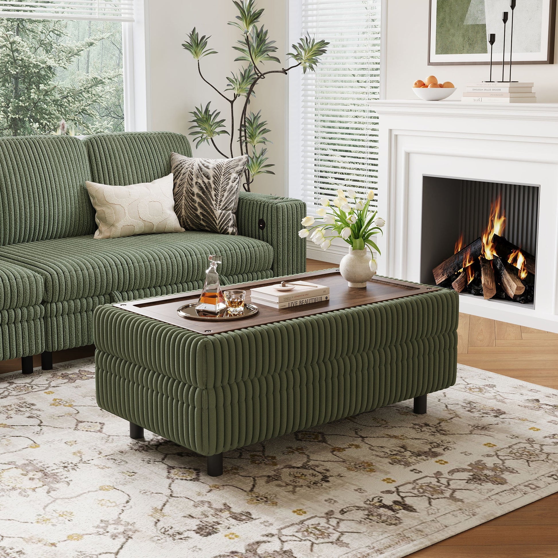 Plush Corduroy Storage Ottoman