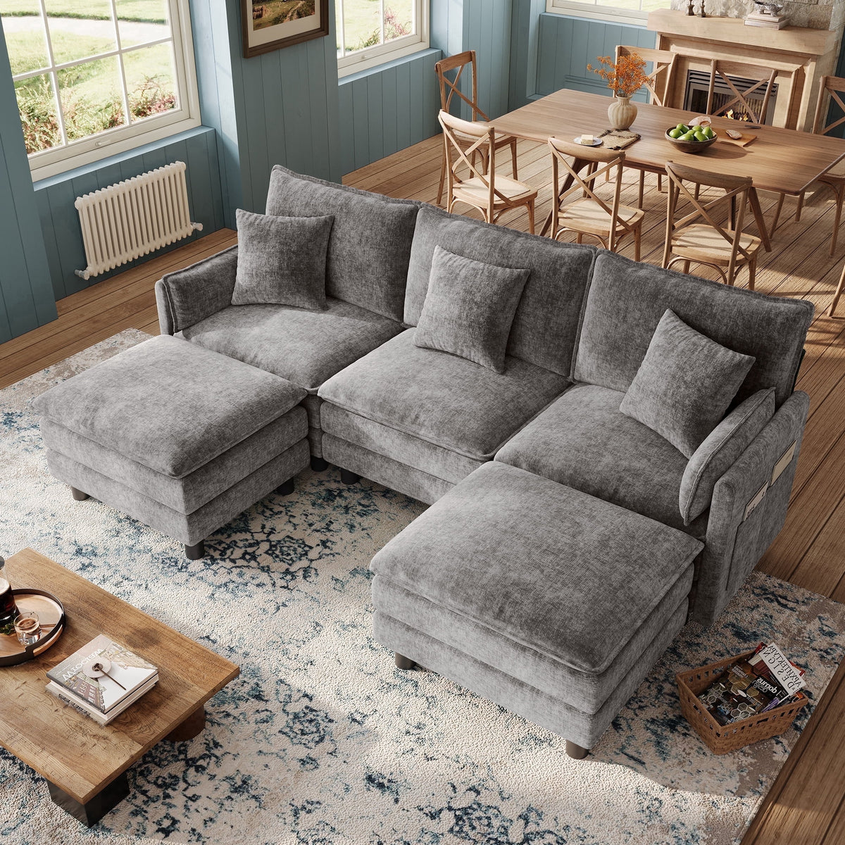 LINSY HOME Modular Sofa with Ottoman for Living Room Sofa, Sectional Sofa Couch for Big House