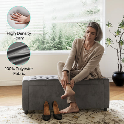 Linsy Home 50" Ottoman with Storage for Living Room, Velvet Storage Ottoman Bench with Gas Lift, Beige