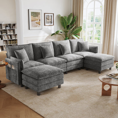LINSY HOME HS066 Modular Sofa, 3 Seater with Ottoman for Living Room Sofa, Sectional Sofa Couch for Big House, Green