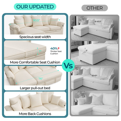 Linsy HS039-02 Pull Out Couch Chaise Lounge, Convertible Loveseat Sofa Couch with Usb & Two Pillows