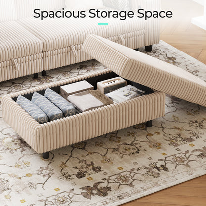 LINSY HOME Corduroy Storage Ottoman Bench, Upholstered End of Bed Bench with Hidden Storage