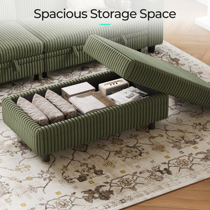 LINSY HOME Corduroy Storage Ottoman Bench, Upholstered End of Bed Bench with Hidden Storage