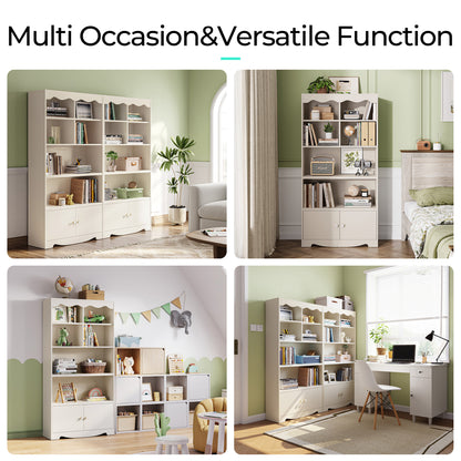 5-Tier Bookshelf, 63" Tall Freestanding Bookcase with Doors, Wooden Storage Shelves