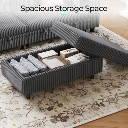 LINSY HOME Corduroy Storage Ottoman Bench, Upholstered End of Bed Bench with Hidden Storage