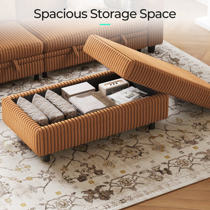 LINSY HOME Corduroy Storage Ottoman Bench, Upholstered End of Bed Bench with Hidden Storage
