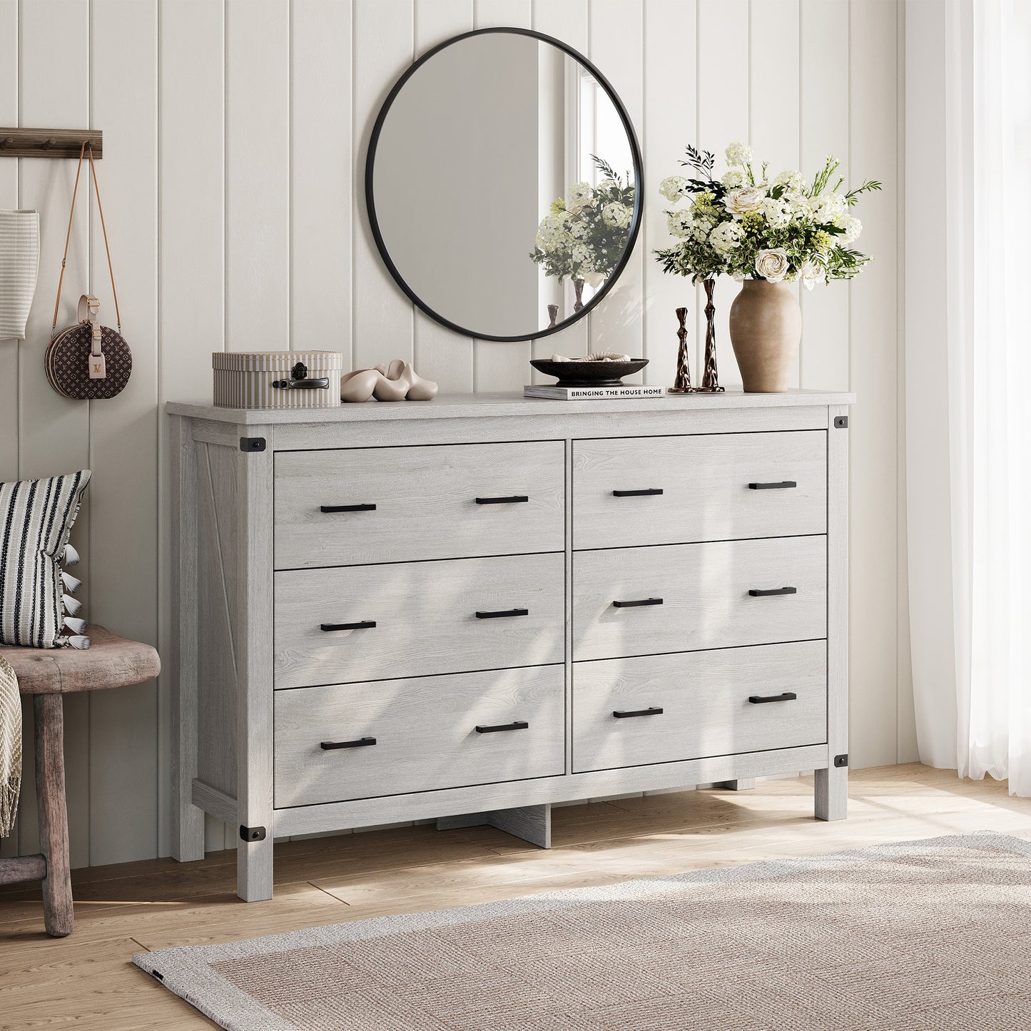 Dresser for Bedroom, Modern Dressers with Spacious Storage and Metal Handles