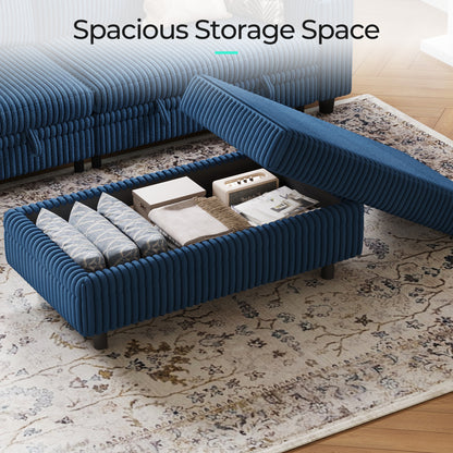 LINSY HOME Corduroy Storage Ottoman Bench, Upholstered End of Bed Bench with Hidden Storage