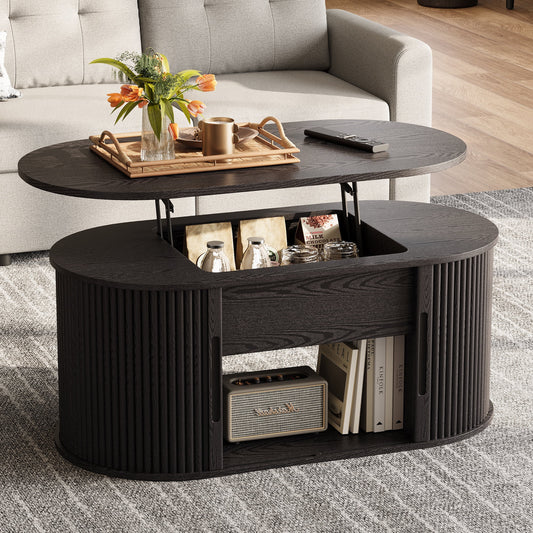 Linsy Home Lift Top Coffee Table with Storage, Fluted Coffee Table for Living Room with Open&Hidden Storage Space