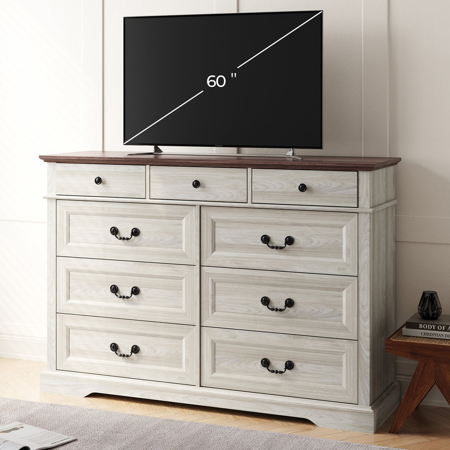 Farmhouse Rustic Dresser with 5–9 Large Drawers, Spacious Bedroom Storage Cabinet