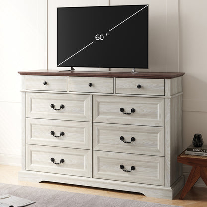 Farmhouse Rustic Dresser with 5–9 Large Drawers, Spacious Bedroom Storage Cabinet