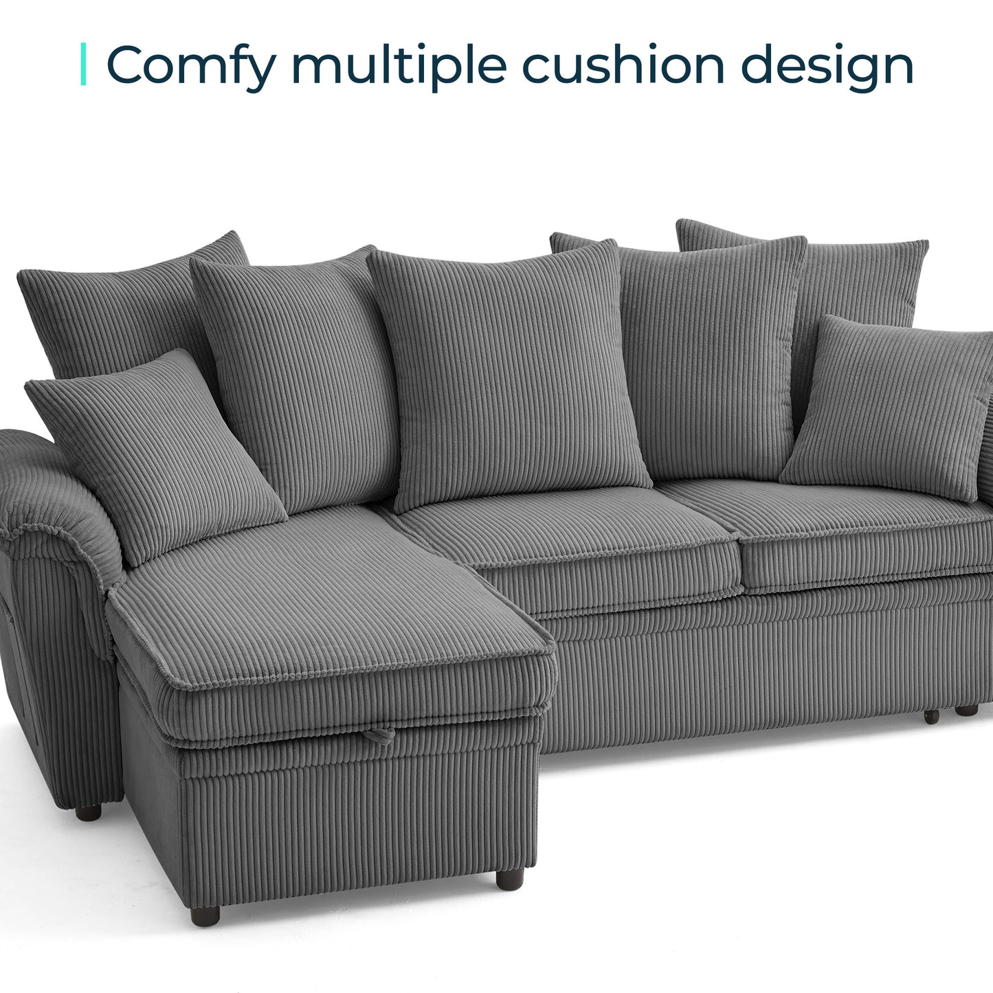 Linsy HS039-02 Pull Out Couch Chaise Lounge, Convertible Loveseat Sofa Couch with Usb & Two Pillows