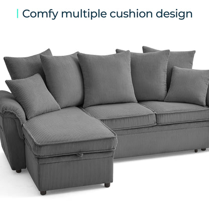 Linsy HS039-02 Pull Out Couch Chaise Lounge, Convertible Loveseat Sofa Couch with Usb & Two Pillows
