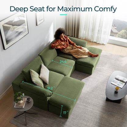 Linsy Home 2 Piece Sofa Set for Living Room, Cloud Modular Sectional Sofa with Deep Seating, Oversized Boneless Couch Set with Corduroy Fabric, Grey