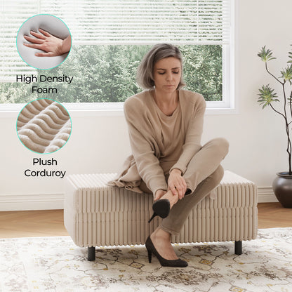 LINSY HOME Corduroy Storage Ottoman Bench, Upholstered End of Bed Bench with Hidden Storage