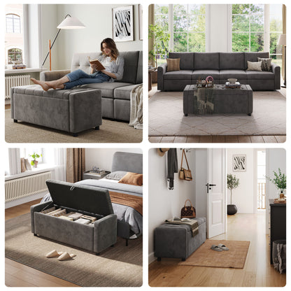 Linsy Home 50" Ottoman with Storage for Living Room, Velvet Storage Ottoman Bench with Gas Lift, Beige