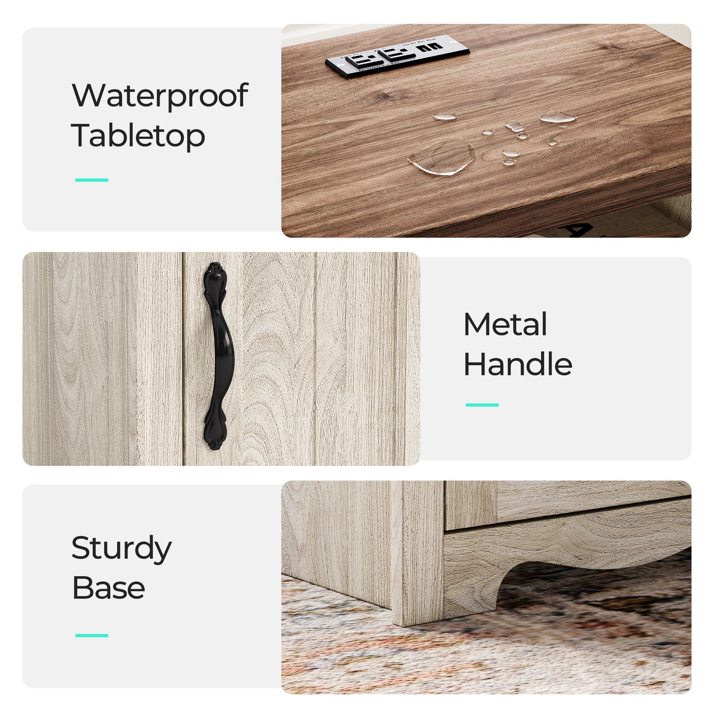 Farmhouse Nightstand, End Table  with Build-in Charging Station for Bedroom, Living room