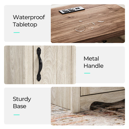 Farmhouse Nightstand, End Table  with Build-in Charging Station for Bedroom, Living room