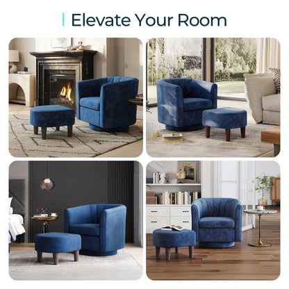 Swivel Accent Chair with Ottoman, Velvet Barrel Chair for Living Room