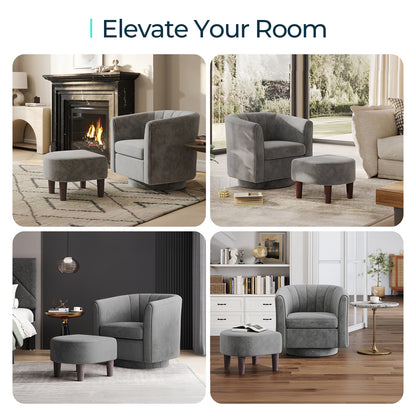 Swivel Accent Chair with Ottoman, Velvet Barrel Chair for Living Room