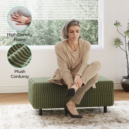 LINSY HOME Corduroy Storage Ottoman Bench, Upholstered End of Bed Bench with Hidden Storage