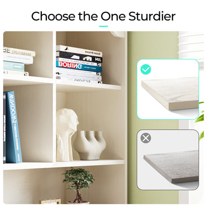 5-Tier Bookshelf, 63" Tall Freestanding Bookcase with Doors, Wooden Storage Shelves