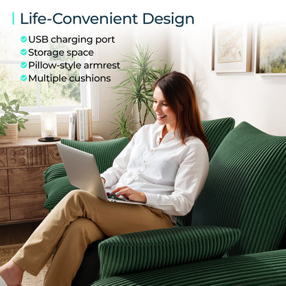 Linsy Home HS039-03 Sofa Bed with Reversible Storage Chaise, Pull Out Couch Bed with USB